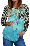 Leopard Tie-dye Splicing Long Sleeve Top