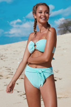 Sky Blue Striped O-ring Bandeau Bikini