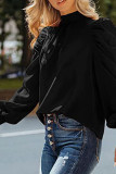 Plain Turtleneck Puff Sleeves Blouse
