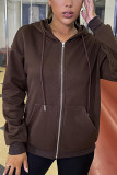 Plain Drawstring Hoodie Zipper Sweatshirt Coat