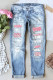 light Blue Leopard Gradient Color Patchwork Distressed Jeans