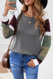 Color Block Long Sleeves Gray Pullover Top