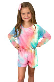Rose Long Sleeve Elastic Waist Tie-dye Girl's Romper
