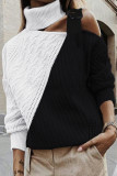 Black/Pink/Brown/Apricot Turtleneck Cold Shoulder