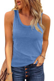 Blue Scoop Neck Basic Solid Tank Top
