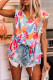 Multicolor Abstract Print V Neck Ruffled Tank