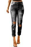 Black Washed Ripped Straight Legs Jeans