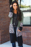 Green Leopard Splicing Colorblock Cardigan