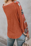Orange Contrast Eyelet Thermal Knit Top
