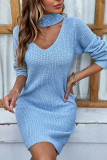 Hollow Out Beads V Neck Sweater Dress