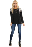 Black Long Sleeve Top With Leopard Snakeskin Print