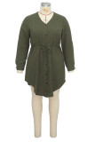 Plus Size Waist Tie Long Sleeve Ruffle Dress