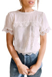 White Lace Applique Short Sleeve Top