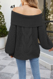 Cable Knit Off Shoulder Lantern Sleeve Sweater