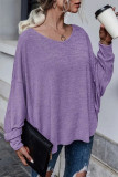 Purple Tie Plunging Back Dolman Sleeve Oversize Top