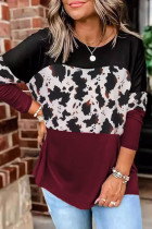 Cow Print Color Block Long Sleeve Blouse