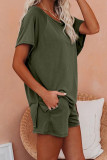 Green Raglan Top and Shorts Knit Lounge Set