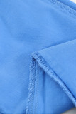 Sky Blue Plain High Waist Buttons Frayed Cropped Denim Jeans