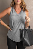 Gray V Neck Racerback Tank Top with Pocket