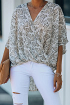 Kimono Sleeves Draped Leopard Blouse