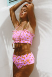 Pink Floral Print Crop Top Bikini Set