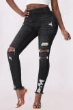 Black High Rise Distressed Skinny Jeans