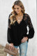 Black V Neckline Lace Shoulder Patchwork Blouse