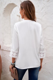 White 3/4 Sleeves Crochet Detail V Neck Blouse