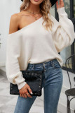Drop Shoulder Solid Color Long Sleeve Knitting Sweater