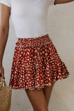 Red Printed Ruffled Hem A-Line Mini Skirt