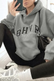 Letter Printed Kangaroo Pockets Hoodie Sweatshirt