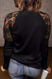 Black Lace Splicing V-Neck Long Sleeve Blouse