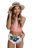 Pink Criss Cross Crop High Waist Bikini Set