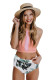 Pink Criss Cross Crop High Waist Bikini Set