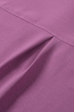Purple Solid Pocket Long Sleeve Button-up Shirt