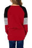 Red Striped Colorblock Long Sleeve Girls Blouse with Pocket