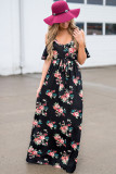 Black Cold Shoulder High Waist Floral Dress with Belt