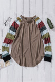 Color Block Long Sleeves Brown Pullover Top