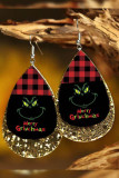 Christmas Plaid Grinch PU Earrings MOQ 5PCS