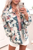 White Stars Tie Dye Print Buttoned Denim Jacket