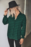 Smocked Cuff Plaid Open Button Long Sleeves Shirts