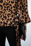 Leopard Ruffled Wrap V-Neck Blouse with Belt