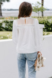 White Frill Neck Swiss Dot Puff Sleeve Blouse