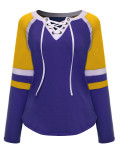 Purple Corss Ribbon Sexy Color Block Long Sleeves Shirt