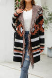 Aztec Tassel Hooded Front Open Cardigan