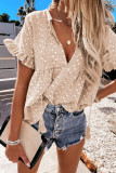 Khaki Split V Neck Print Babydoll Top