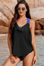 Black Cowl Neck Splicing Tank and Panty Tankini Set