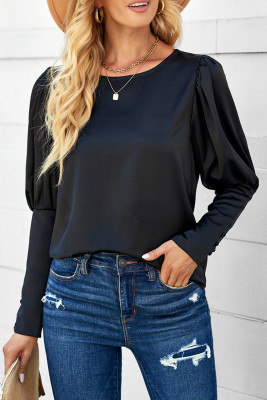 Black Satin Cuffed Sleeve Shirt