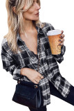 Black Buttons Pocketed Plaid Shacket