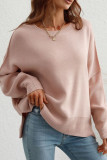 Plain Hem Side Split Knit Pullover Sweater